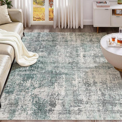 UERMEI 9x12 Area Rug Living Room Rugs - Washable Neutral Modern Abstract Soft Thin Large Rug Indoor Floor No Slip Rug Carpet for Bedroom Under Dining Table Home Office Decor - Green/Grey