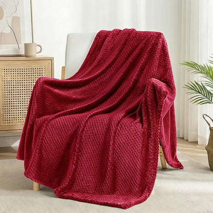 Exclusivo Mezcla Fleece Bed Blanket Queen Size, Super Soft and Warm Blankets for Couch, Sofa and Bed Waffle Textured, Cozy, Fuzzy and Lightweight (Deep Red, 90x90 Inches)