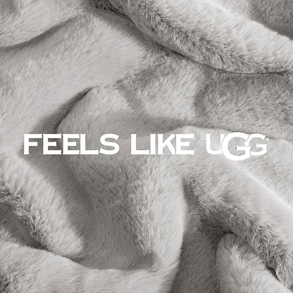 UGG Euphoria Faux Fur Throw Blanket, Oversized Warm Throw for Couch or Chair, Luxury Bedroom Decor, Cozy Soft Blankets, Machine Washable, 50-inch x 70-inch, Seal Grey