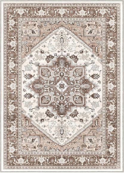 OPPODREAM Soft Area Rugs 5x7, 5x7 Washable Rug with Non Slip Backing, 5 x 7 Faux Cashmere Low-Pile Carpet, Khaki