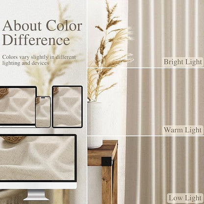 Nanspring Boho Curtains 90 Inches Long for Living Room Linen Light Filtering Semi Sheer Curtain Back Tab and Rod Pocket Eclectic Home Decor Elegant Modern Drapes for Bedroom Office 52x90, 2 Panels