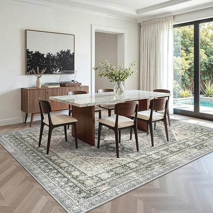 zesthome 6x9 Area Rug, Super Soft Washable Rugs for Living Room, Non-Slip Stain Resistant Vintage Rugs, Ultra-Thin Large Area Rugs (Wheat/Charcoal,6'x9')
