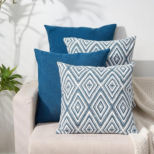 HPUK Decorative Throw Pillow Covers Set of 4 Couch Pillows Accent Cushion Cover for Couch Sofa Living Room, 20"x20" inches, Navy Blue