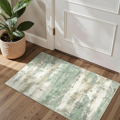 BEIMO 2x3 Rugs for Entryway Entrance Kitchen Bathroom, Machine Washable Modern Abstract Soft Area Rug, Low Pile Indoor Floor Carpet with Non Slip Backing, Light Green