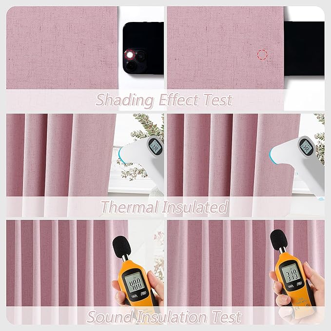 Guken 100% Blackout Curtains 120 Inch Length 2 Panels Set for Living Room Bedroom Back Tab Thermal Insulated Black Out Linen Drapes Room Darkening Rose,52x120