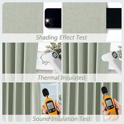Guken 100% Blackout Curtains 72 Inch Length 2 Panels Set for Living Room Bedroom Back Tab Thermal Insulated Black Out Linen Drapes Room Darkening Window Curtains 72 Inches Long,Mist Sage