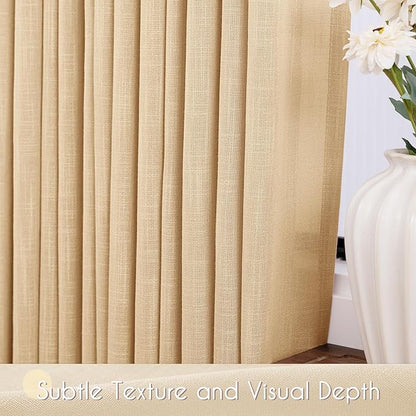 Tan Linen Curtains 108 inches Long for Living Room Back Tab Rustic Farmhouse Semi Sheer Light Filtering Window Curtain Dining Room Soft Thick Flax Linen Textured Drapes Kahki 52x108