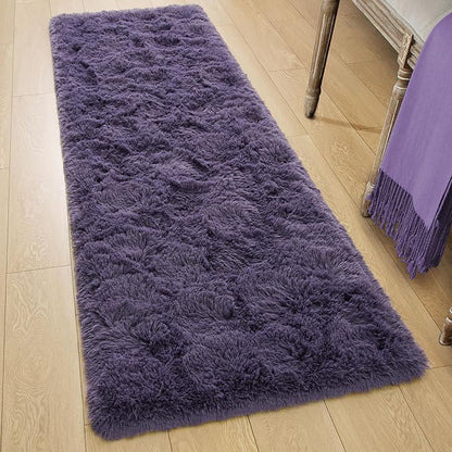 Tepook Soft Runner Rugs for Bedroom 2x6 ft with Rubber Backing, Purple Fluffy Rugs for Living Room, Shag Bedside Rug Fuzzy Plush Carpet for Room, Area Rug for Dorm Nursery Hallway Indoor Home Decor