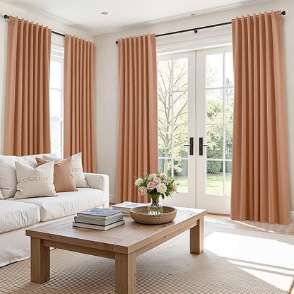Guken 100% Blackout Curtains 120 Inch Length 2 Panels Set for Living Room Bedroom Back Tab Thermal Insulated Black Out Linen Drapes Room Darkening Peach Quartz,52x120
