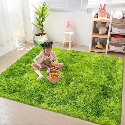 Green Tie-Dyed Rug for Bedroom 4x6 Fluffy Area Rug Mat Bedside Throw Rug for Living Room Kids Room Boys Teens Nursery Baby Dorm Office Home Decor Aesthetic Carpets