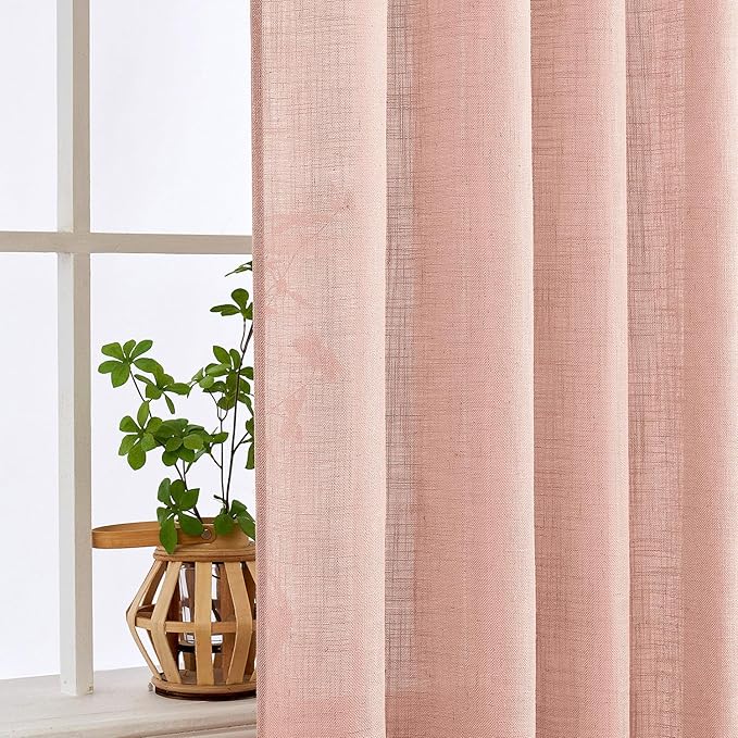 MIULEE Blush Pink Linen Curtains 96 Inches Long 2 Panels for Girls Bedroom Nursery, Soft Thick Linen Textured Window Drapes Semi Sheer Light Filtering Back Tab for Kids Living Room Light Pink Decor