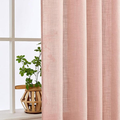 MIULEE Blush Pink Linen Curtains 84 Inch Length 2 Panels for Girls Bedroom Nursery, Soft Thick Linen Textured Window Drapes Semi Sheer Light Filtering Back Tab for Kids Living Room Light Pink Decor