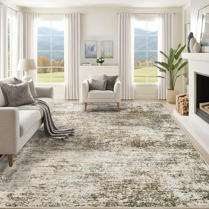 8x10 Area Rugs for Living Room, Washable Modern Abstract Large Area Rug Neutral Soft Non Slip Kids Rug Stain Resistant Indoor Carpet for Bedroom Nursery Dining Room Playroom(Brown, 8'x10')