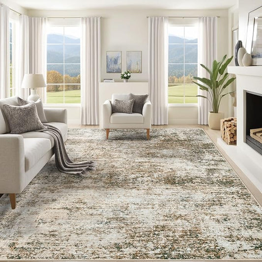 8x10 Area Rugs for Living Room, Washable Modern Abstract Large Area Rug Neutral Soft Non Slip Kids Rug Stain Resistant Indoor Carpet for Bedroom Nursery Dining Room Playroom(Brown, 8'x10')
