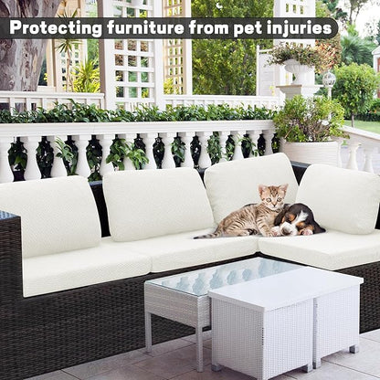 8Pcs Outdoor Cushion Covers,Patio Cushion Covers,Stretch Elastic Slipcovers,Replacement Washable Furniture Protector for Patio Couch,Jacquard Textured Twill Fabric(White,Cover Only)