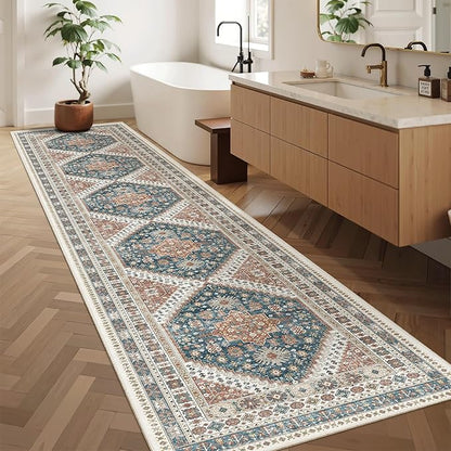 Madane Hallway Runner Rug 2'6''x12' Kitchen Runner, Non Slip Vintage Runners for Hallways Washable Kitchen Rugs Soft Low Pile 2.5x12 ft Rug Runner for Laundry Room, Entryway and Bedroom, Navy Blue