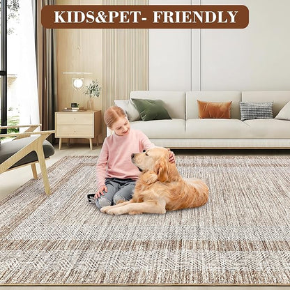 GarveeHome 2.5x8 Modern Bordered Runner Rug Soft Non Slip Washable Floor Carpet Distressed Geometric Hallway Indoor Printed Rug for Kitchen Entrance, Brown