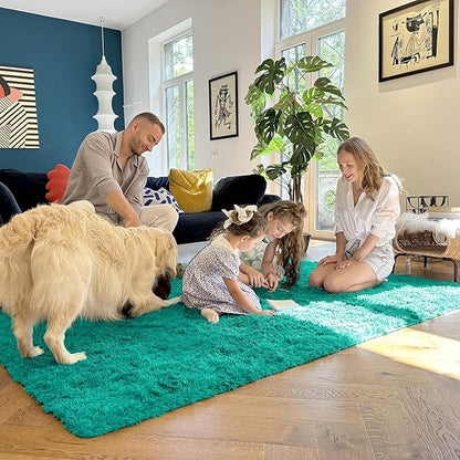 OLANLY 2x5 Machine Washable Runner Rugs for Hallway, Soft Fluffy Shaggy Bedside Rugs for Bedroom, Living Room, Indoor Floor Carpet for Kids Girls and Boys, Home Decor Aesthetic, Teal Green