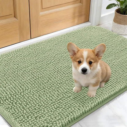 OLANLY Dog Door Mat for Muddy Paws 30x17, Absorbs Moisture and Dirt, Absorbent Non-Slip Washable Doormat, Quick Dry Chenille Mud Mat for Dogs, Entry Indoor Entryway Carpet for Inside Floor, Sage Green