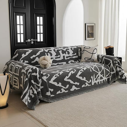 MYSKY HOME Boho Couch Cover Sofa Covers, Couch Covers for 2 Cushion Couch Sofa, Chenille L Shape Sectional Couch Cover - Pet-Friendly, Machine Washable, Sofa Protector for Kid, 71"x118", Grey Geometry