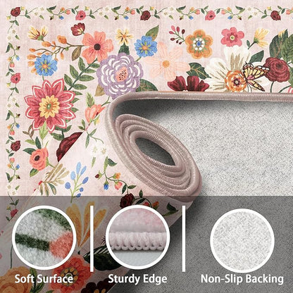 Rug for Hallways Kitchen Rug 2'6" x 14', Non Slip Washable Rugs with Rubber Backing Soft Floral Carpet Runner for Hallways, Kitchen, Laundry, Bedroom, Bathroom(2.6 x 14, Beige Garden)