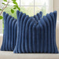 decorUhome Cozy Faux Fur Throw Pillow Covers 16x16 Set of 2 Decorative Soft Plush Striped Modern Farmhouse Boho Couch Pillow Cases with Velvet Back for Sofa Bed Living Room, Blue