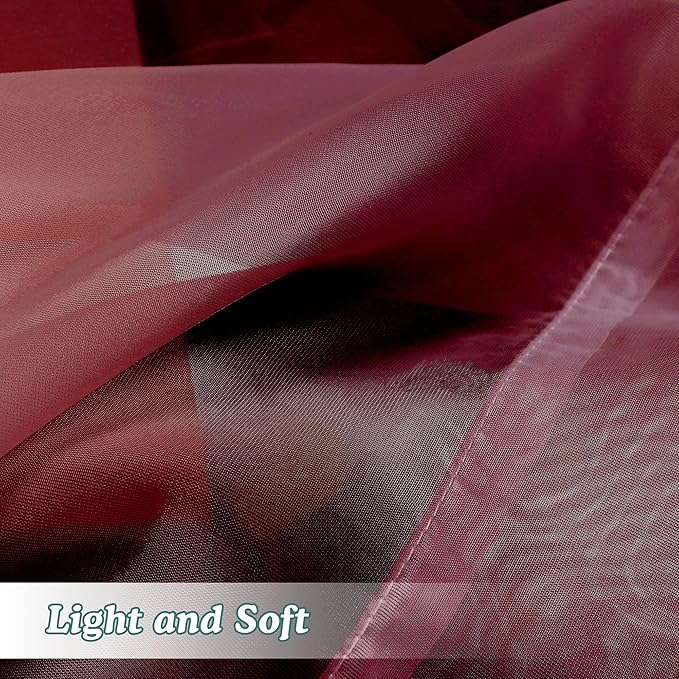 Chyhomenyc Burgundy Sheer Valances for Windows - Light Filtering Small Kitchen Curtains, Rod Pocket Short Top Window Treatment Decor for Living Room Bathroom Basement, 42Wx16L inches, 2 Panels