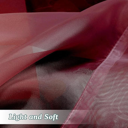 Chyhomenyc Burgundy Sheer Valances for Windows - Light Filtering Small Kitchen Curtains, Rod Pocket Short Top Window Treatment Decor for Living Room Bathroom Basement, 42Wx16L inches, 2 Panels