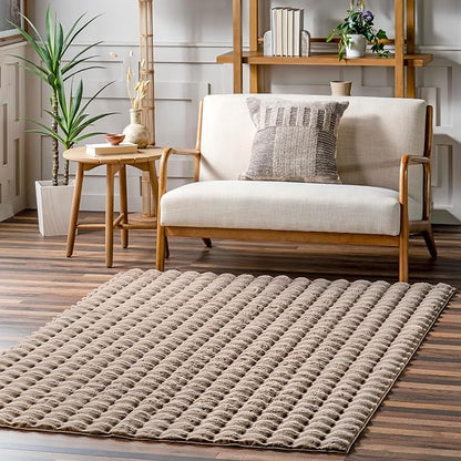 Nuloom Jeni Taupe, 2' x 3', Solid Faux Rabbit, Fluffy and Cozy, High Traffic, Stain Resistant, Easy Clean, Durable Washable Area Rug for Bedroom, Living Room, Dining, Den, Foyer, Entryway
