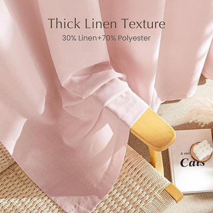 NICETOWN Thick Linen Light Pink Curtains for Kids Room, Grommet Flax Linen Privacy Added with Light Filtering Window Treatments for Girls Room, W55 x L96, 2 Panels