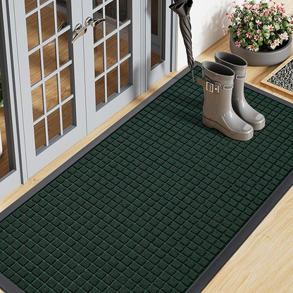 Smiry Front Door Mat Outside Entrance, Heavy Duty Natural Rubber Doormat, Non Slip, Trap Dirt and Moisture, Easy Clean, Low Profile Welcome Floor Mats for Indoor Outdoor Entry, 71x23 Inch, Black Green