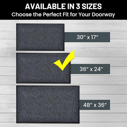 Sierra Concepts Front Door Mat Welcome Floor Mats - Entryway Indoor Outdoor Entrance Doormat, Patio, Porch, Muddy Shoe, Inside Outside Low Profile, 36x24 inches, 2-Pack Gray