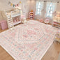 zesthome 9x12 Area Rugs for Girls Bedroom, Low Pile Machine Washable Rugs, Vintage Large Pink Rugs, Stain Resistant Nursery Room Rug, Baby Crawling Rug (Pink/Blue,9'x12')