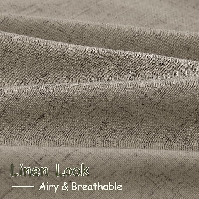 Mocha Linen Curtains 84 Inches Long for Bedroom Back Tab Light Filtering Privacy Semi Sheer Curtains Modern Farmhouse Decor Mocha Cotton Textured Curtain for Living Room 2 Panels Set 52x84 Inch