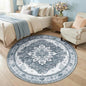 RELEANY Area Rugs 5ft Washable Non-Slip, Floral Vintage Distress Print Pattern Medallion Carpet for Living Room Bedroom Dining Room, Light Gray Grey White