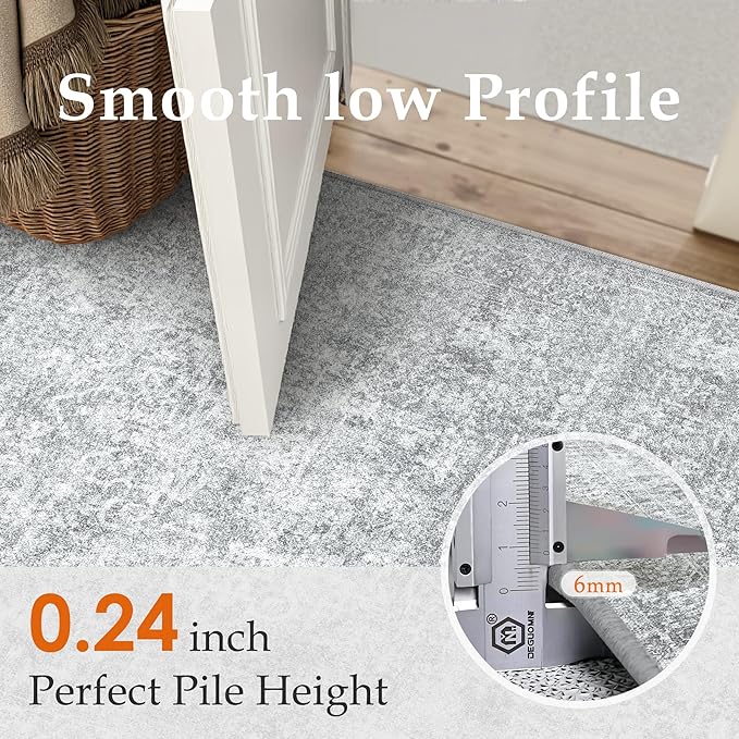 PureCozy 2x8 Runner Rug Washable Vintage Indoor Hallway Carpet Non Slip Grey Bedroom Low Pile Kitchen Distressed Long Retro Accent Throw Rug for Bathroom Dining Laundry Living Room