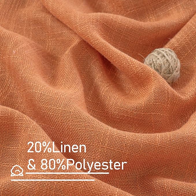 LAMIT Burnt Orange Linen Curtains 30 Inch Length for Cafe, Semi Sheer Light Filtering Panels Back Tab and Rod Pocket Small Window Drapes for Basement, 2 Panels, 34 x 30 Inch