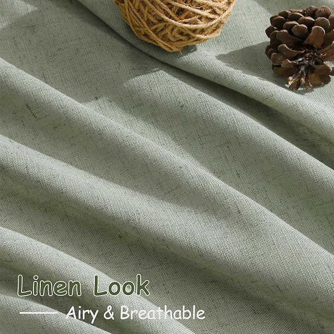 Nanspring Desert Sage Linen Curtains 84 Inch Length 2 Panels Set for Living Room Rod Pocket Back Tab Light Filtering Window Drapes for Bedroom Dining Room Protect Privacy Modern Farmhouse Decor 52x84