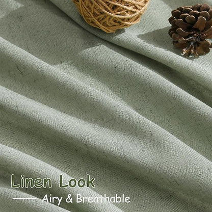 Nanspring Desert Sage Linen Curtains Semi Sheer 96 Inches Long 2 Panels Set for Living Room Back Tab Rod Pocket Light Filtering Drape for Bedroom Modern Farmhouse Coastal Decor Protect Privacy 52x96