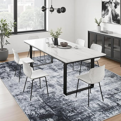 10x14 Area Rug Living Room Rug: Washable Modern Abstract Soft Thin Rug Indoor Floor No Slip Stain Resistant Carpet for Bedroom Dining Room Farmhouse Nursery Home Office - Dark-Black
