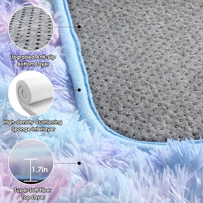 ONASAR Rainbow Rugs for Girls Bedroom, 5x8 Fluffy Bedside Throw Area Rug, Soft Plush Shaggy Indoor Floor Carpet for Living Room Nursery Kids Boys Teen Dorm Home Office Decor Aesthetic
