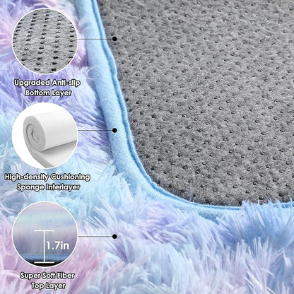 ONASAR Rainbow Rugs for Girls Bedroom, 5x8 Fluffy Bedside Throw Area Rug, Soft Plush Shaggy Indoor Floor Carpet for Living Room Nursery Kids Boys Teen Dorm Home Office Decor Aesthetic