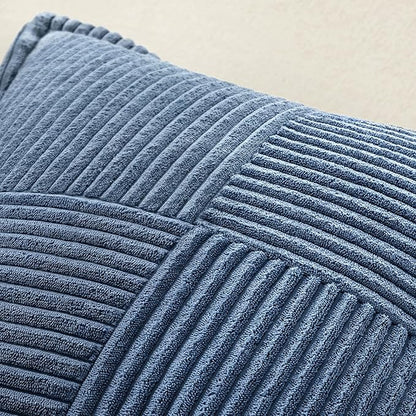 MIULEE Decorative Throw Pillow Covers for Couch Bed Livingroom 20x20 Inch Set of 2 Blue Boho Accent Throw Pllows Broadside Striped Patchwork Soft Corduroy Summer Coastal Pillowcases