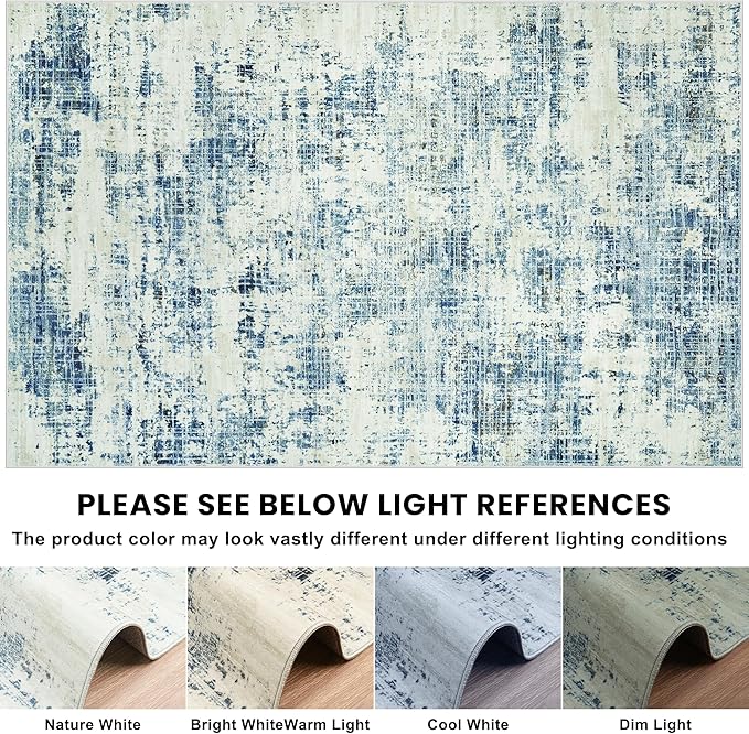 8x10 Area Rugs for Living Room Washable Rug: Anti-Skid Abstract Modern Living Room Rug Soft Thin Carpets Indoor Floor Non-Shedding Carpet for Bedroom Dining Farmhouse Nursery Blue Gray Gold