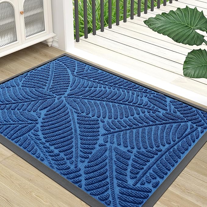 Colorxy Waterproof Doormat, Sturdy Natural Rubber Front Door Mats, Non Slip Low Profile Indoor Outdoor Entrance Mat, Stain Resistant Easy Clean Floor Mat for Patio or Entryway, 30''x17'', Light Blue