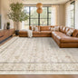Hazo Haus Washable Ivory Living Room Rug, 8x10 Non Slip Area Rugs for Bedroom, Dinning Room Under Table Low Pile Neutral Farmhouse Vintage Foldable Decor