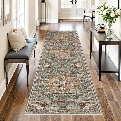 Kitchen Runner Rug Non Slip Washable 2.5x8, Soft Low Pile Entryway Rug Runners for Hallways,Carpet Runner for Living Room,Kitchen, Laundry, Bathroom(Grey/Brown/Tan,2.5'x8')