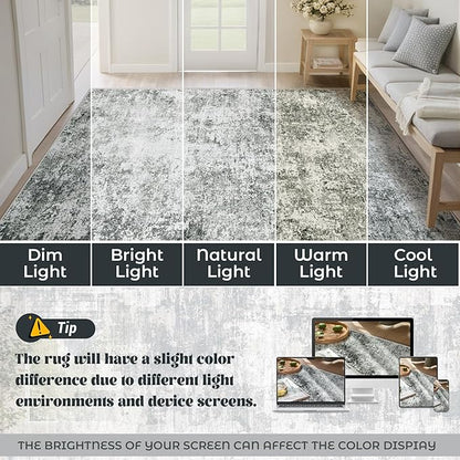 XLUEZ 6x9 Area Rugs for Living Room, Washable Modern Abstract Large Area Rug Neutral Soft Non Slip Kids Rug Stain Resistant Indoor Carpet for Bedroom Nursery Dining Room Playroom(Grey, 6'x9')