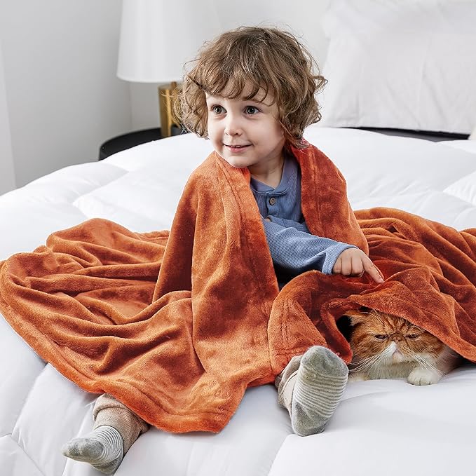 Bedsure GentleSoft Bedding Fleece Blanket for Girls and Boys - Soft Cozy Cute Small Throw Blankets for Travel, 43x55 Inches, Dark Orange