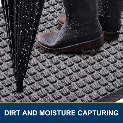 Smiry Front Door Mat Outside Entrance, Heavy Duty Natural Rubber Doormat, Non Slip, Trap Dirt and Moisture, Easy Clean, Low Profile Welcome Floor Mats for Indoor Outdoor Entry, 35x23 Inch, Mix Grey